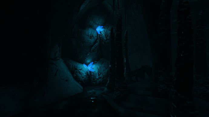 Underground crystals and stalagmites in a screenshot of Valheim's Mountains update.