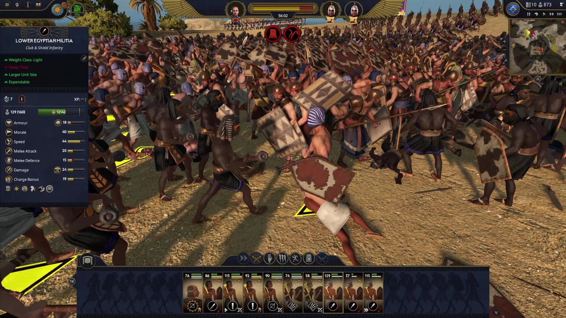 Warriors fight in an intense battle in Total War: Pharaoh