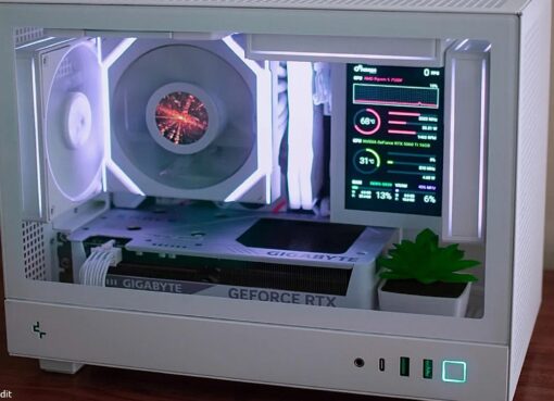 This tiny white gaming PC is simply stunning, and it even contains two screens