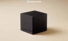 Valve Steam Machine gaming PC on an official product backdrop