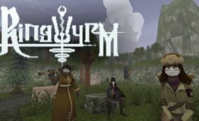 Ringwyrm dark fantasy action horror game key art with Soviet aesthetic