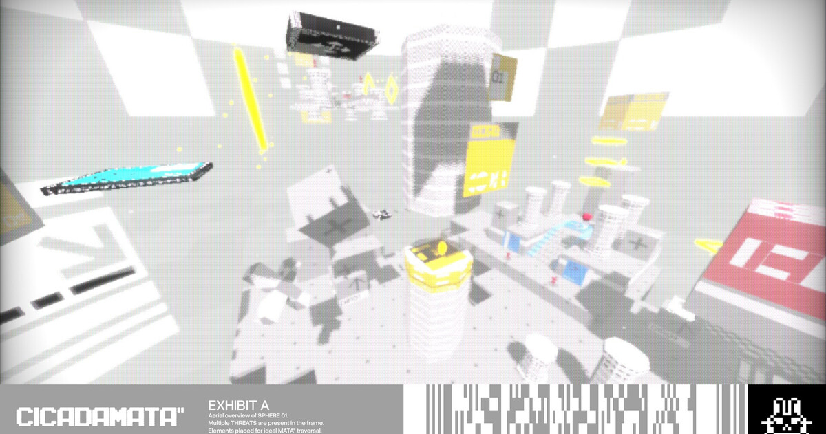 CICADAMATA - fast-paced FPS platformer gameplay screenshot showing abstract geometric environment
