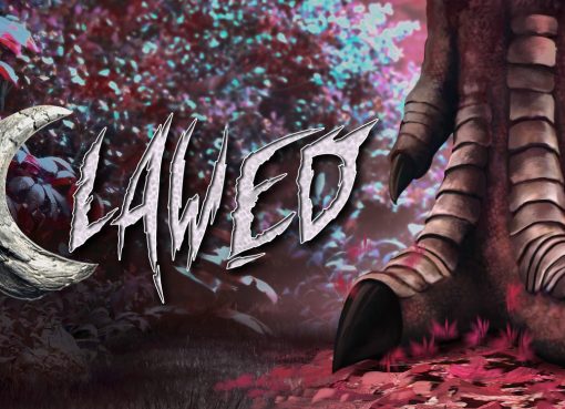 CLAWED official key art showing the game logo beside a dinosaur foot in a prehistoric jungle