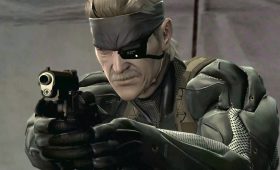 Metal Gear Solid 4 Guns of the Patriots Solid Snake in OctoCamo suit aiming pistol