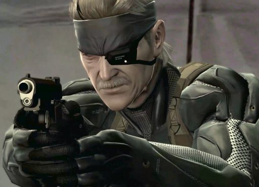 Metal Gear Solid 4 Guns of the Patriots Solid Snake in OctoCamo suit aiming pistol