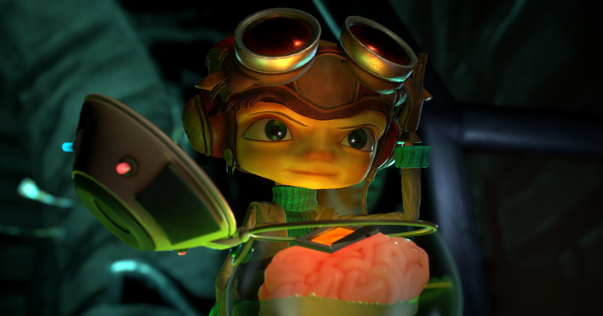 Psychonauts 2 screenshot showing protagonist Raz in a colorful psychic world