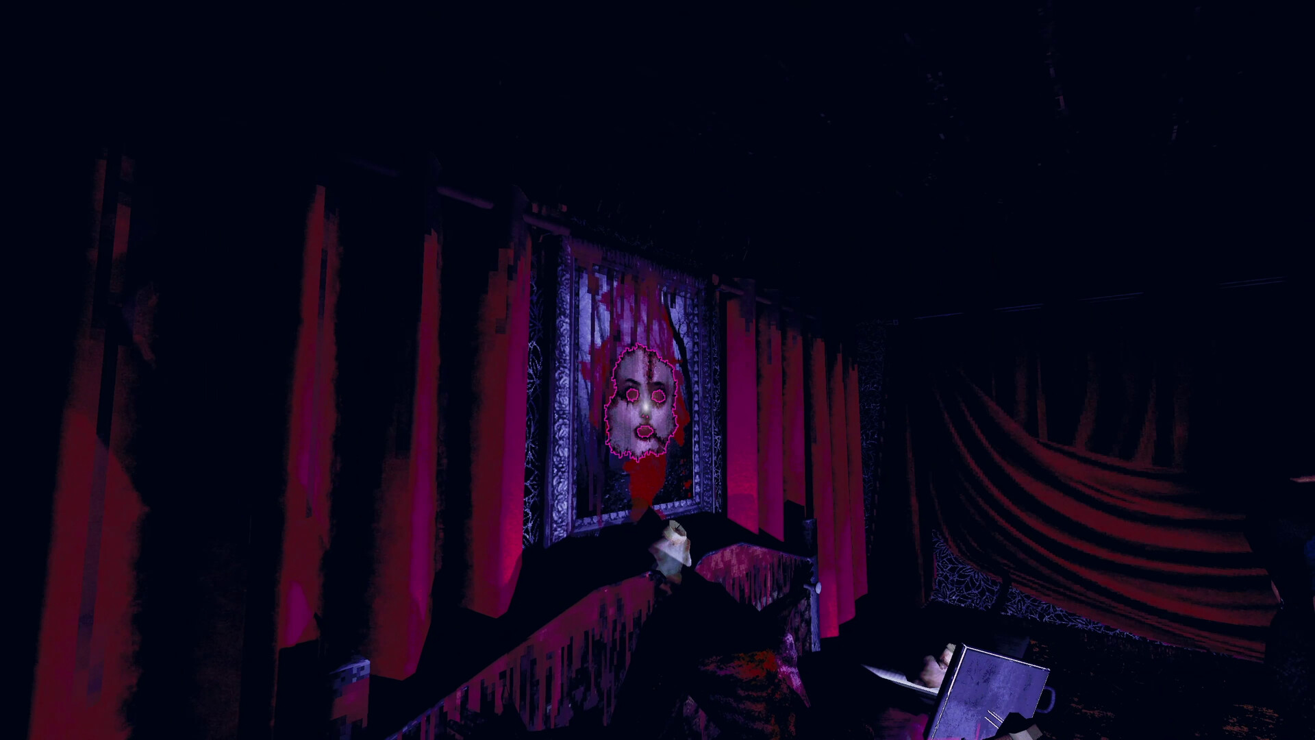 The climactic confrontation with the Skin Stapler in a blood-soaked room