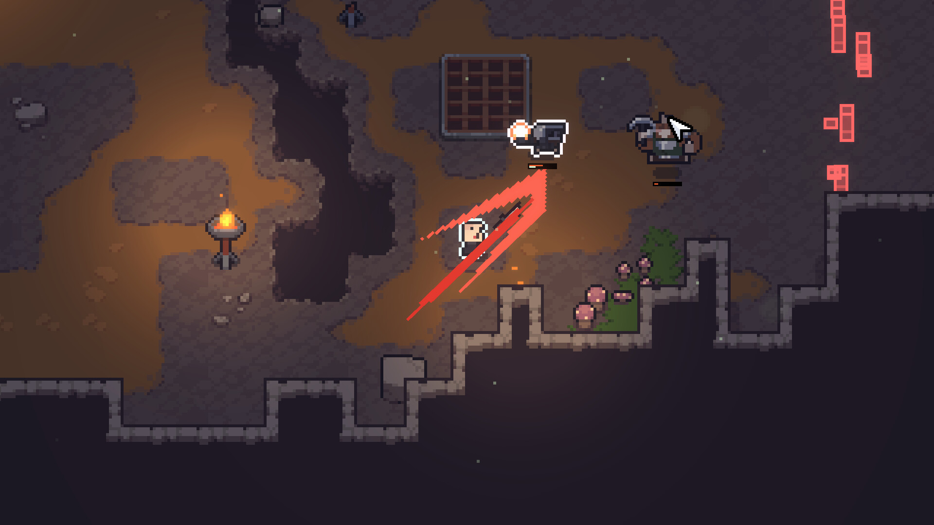 Sephiria fast-paced combat showing dash attack with red trail effect in a dungeon environment