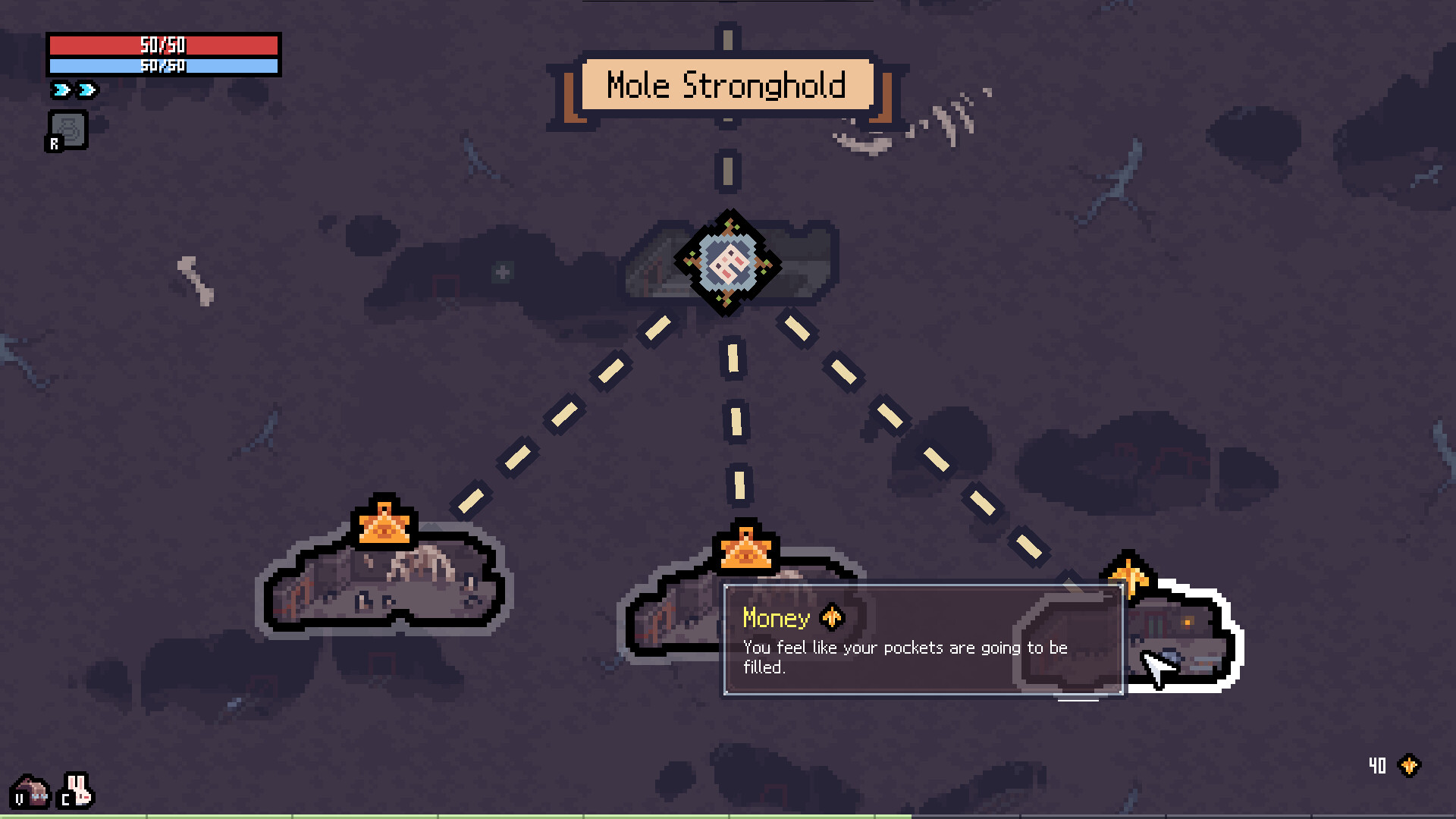 Sephiria tower map showing the node-based navigation system for selecting paths through the dungeon
