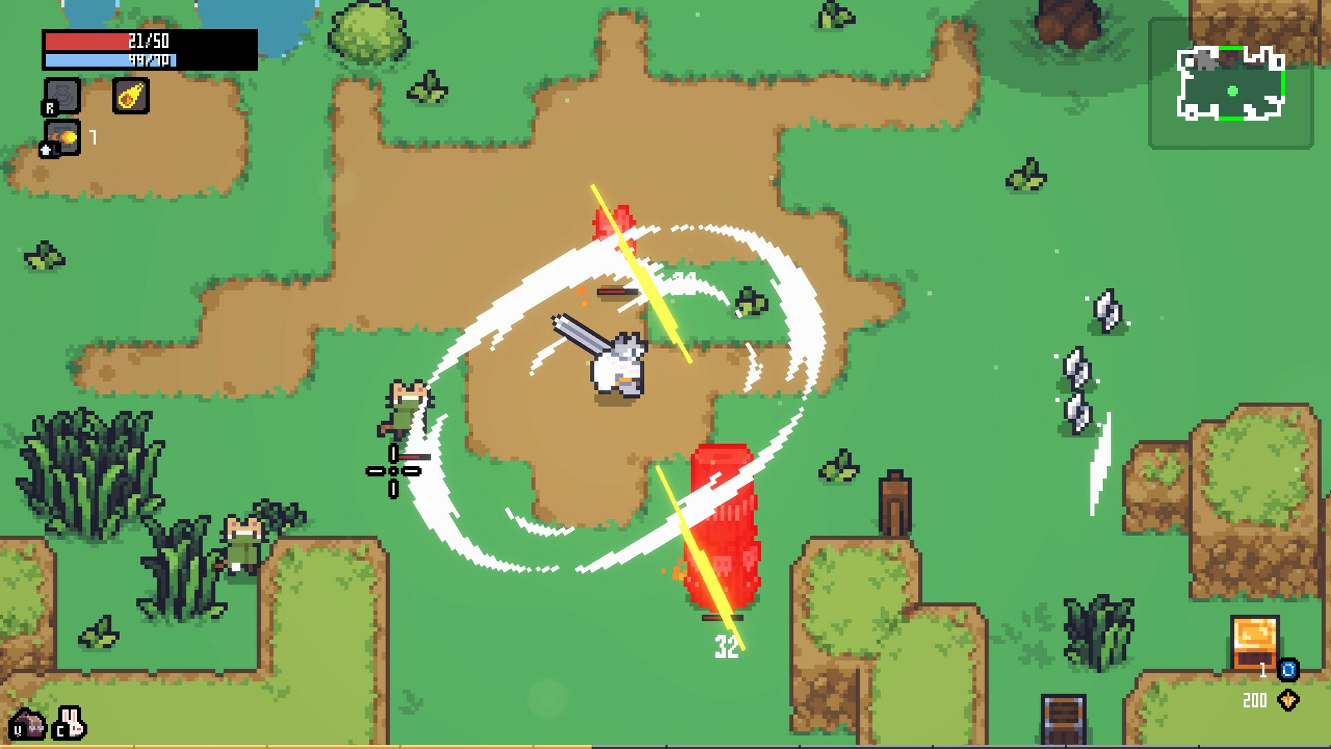 Sephiria combat with multiple enemies and projectile patterns in a later dungeon chapter