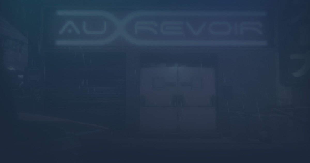 Au Revoir cyberpunk storefront at night