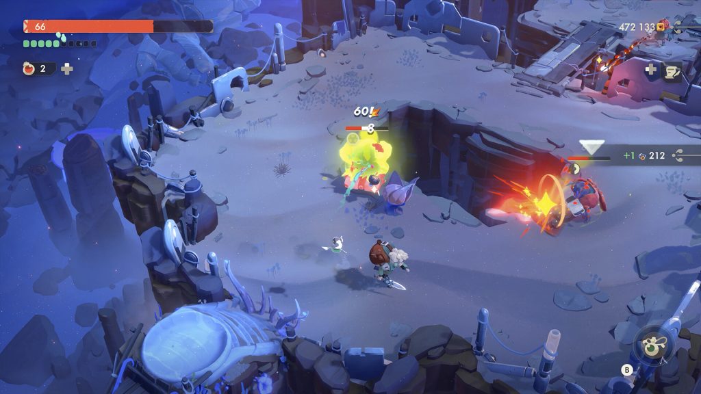 Will dodges projectiles while fighting several enemies in a Moonlighter 2 arena