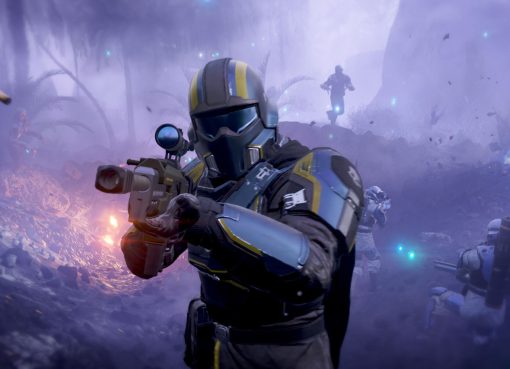 Helldivers 2 soldiers fighting alien threats in a hostile environment