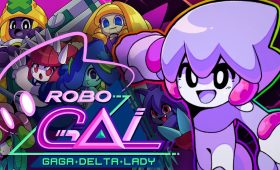 Official key art for RoboGAL: Gaga Delta Lady showing Rei-Bo and the game's robot cast with the logo