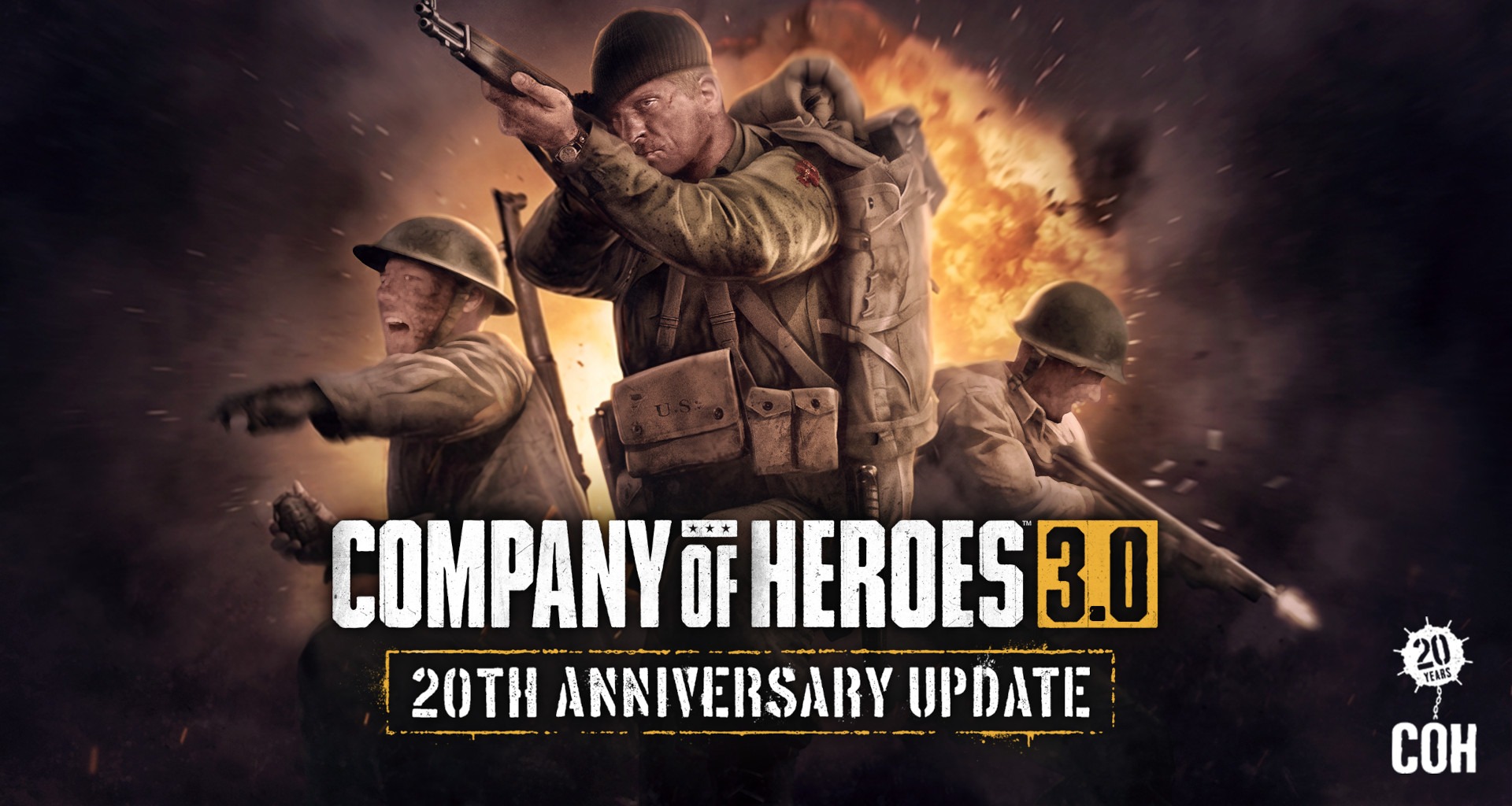 Company of Heroes 3 3.0 20th Anniversary Update key art with soldiers in battle