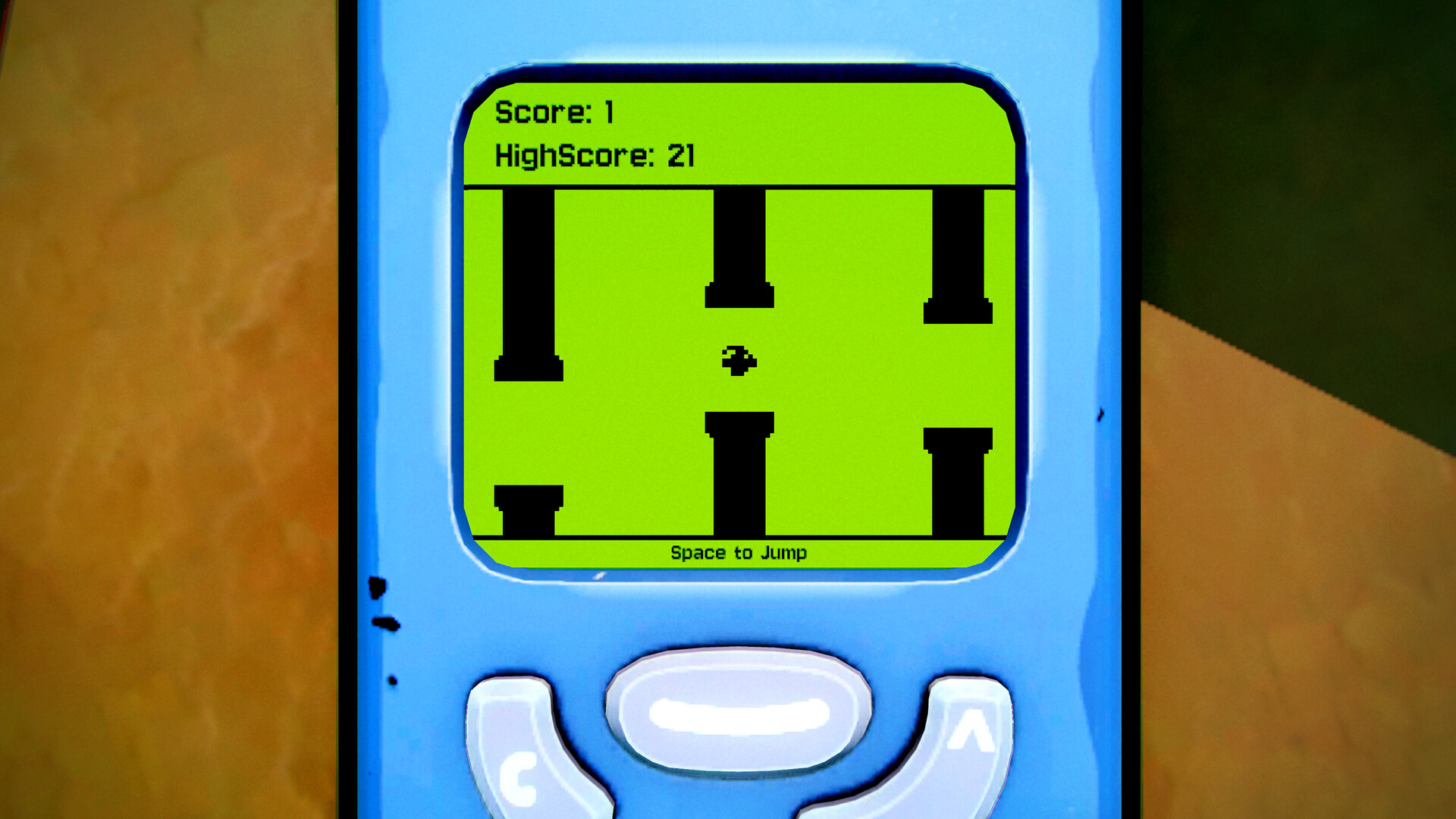 Flipping is Hard — a playable retro arcade mini-game running on Flippy's green LCD screen