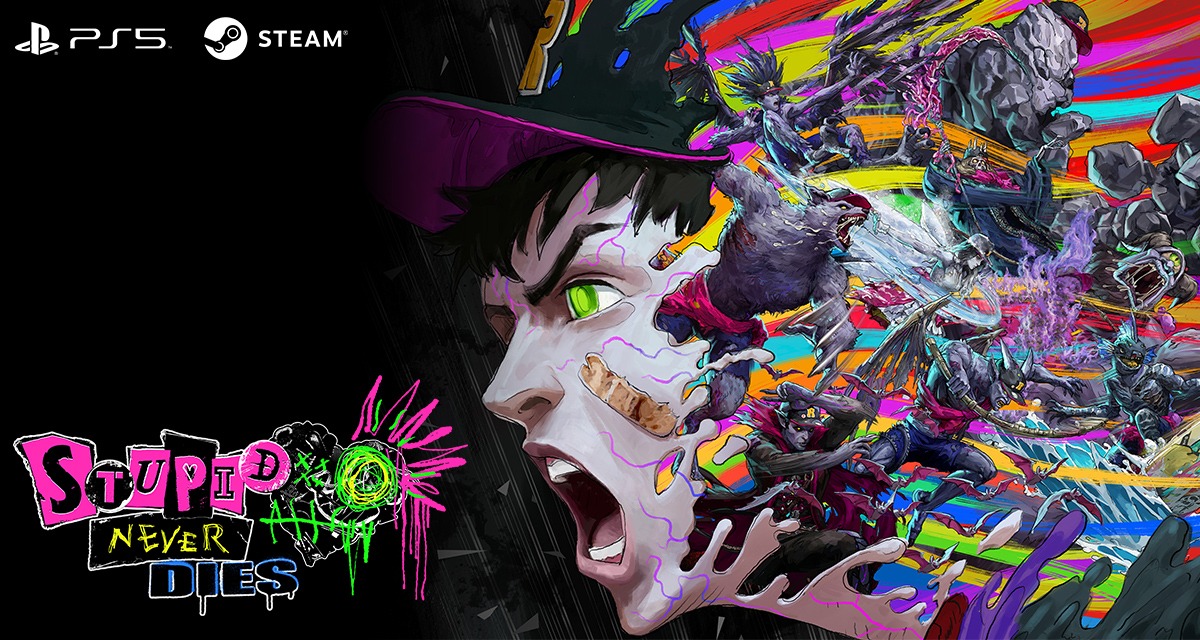 Stupid Never Dies key art showing zombie hero Davy screaming as monsters burst from his head