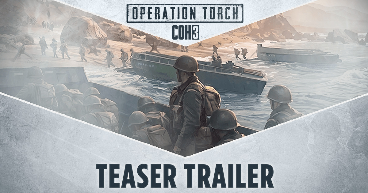 Company of Heroes 3 Operation Torch teaser artwork showing soldiers landing on a North African beach