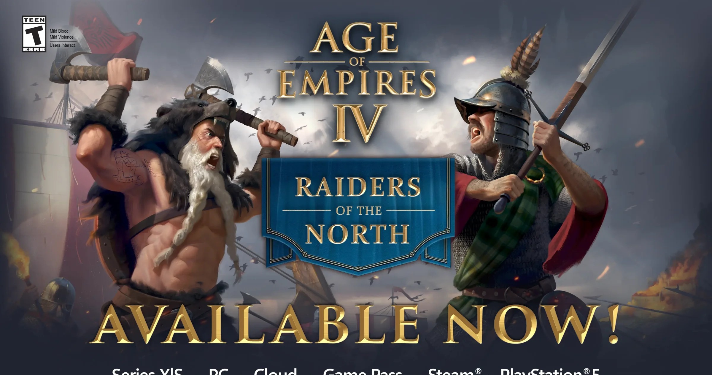 Key art for Age of Empires IV: Raiders of the North showing Viking and Scottish forces